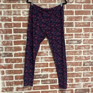 LuLaRoe Tall & Curvy Red Blue Purple Linear Geo Print Buttery Soft  Leggings OS